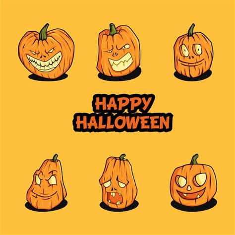 Premium Vector Halloween Pumpkin Set Vector Illustration