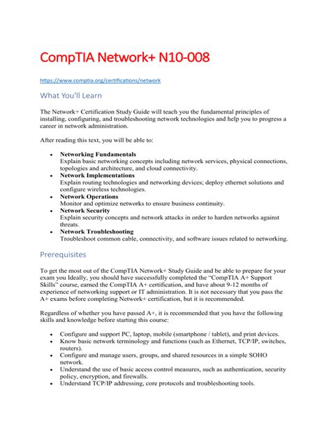 Comptia Network N10 008 Exam Information