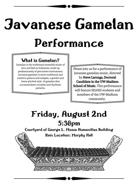 Tonight: Javanese Gamelan Performance – Wisconsin Intensive Summer Language Institutes – UW–Madison