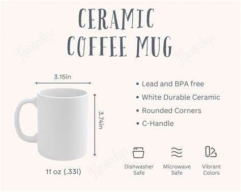 Ceramic Mug Size Chart And Description 11oz Cup Size Coffee Mug