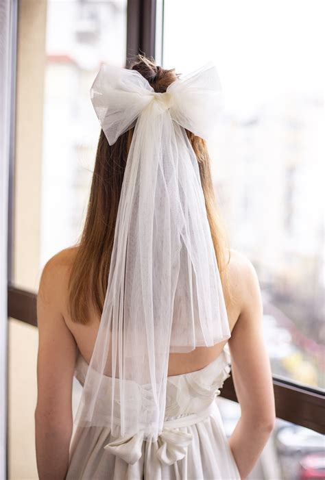 Tulle Bow Bridal Hair Bowbow Veilbridal Hair Bow Wedding Etsy