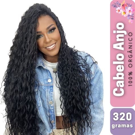 Cabelo Orgânico Cacheado Anjo Pacote 320 Gramas 9 Telas Entrelace 70 cm