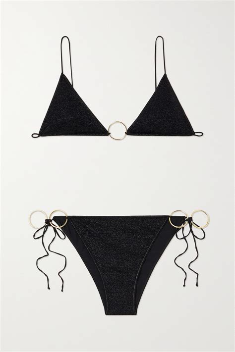 Oseree Lumi Re Ring Metallic Triangle Bikini Black Editorialist