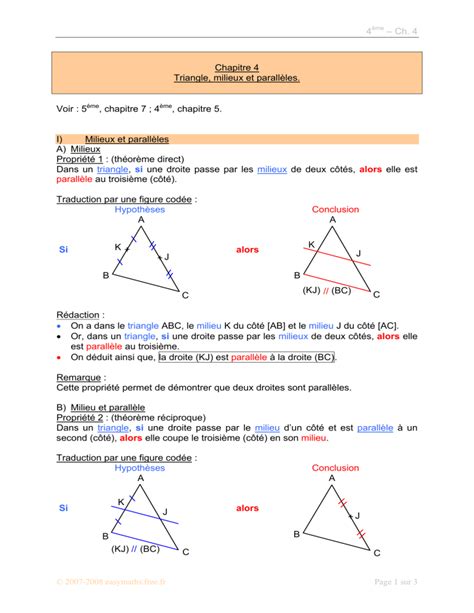 Cours Me Triangles Milieux Et Parall Les