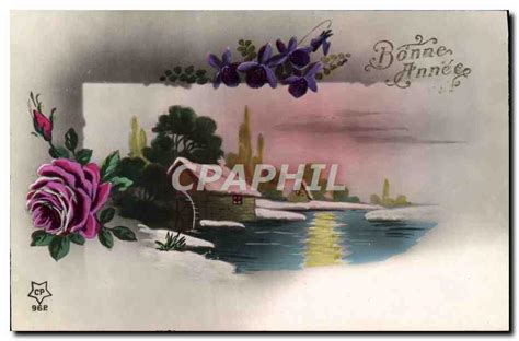 Carte Postale Ancienne Fantaisie Bonne année Manuskript