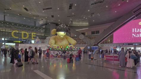 Departure Hall in Hamad International Airport, Doha, Qatar at Night ...