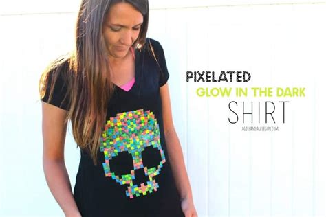 Halloween pixelated shirt with glow in the dark fabric paint - A girl and a glue gun