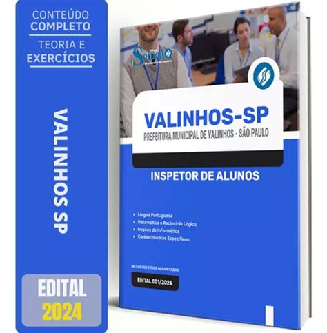 Apostila Prefeitura De Valinhos Sp 2024 Inspetor De Alunos Frete grátis