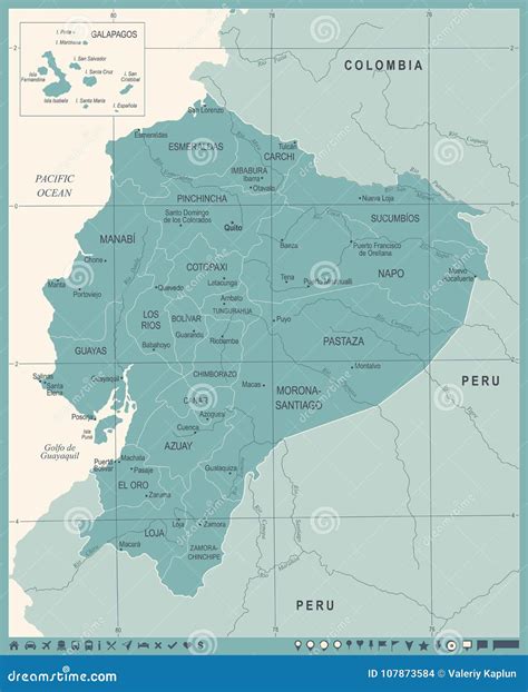 Mapa De Ecuador Ejemplo Detallado Del Vector Del Vintage Stock De