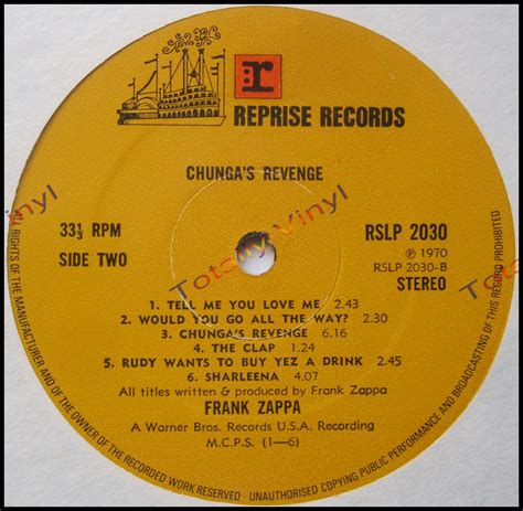 Totally Vinyl Records Zappa Frank Chunga S Revenge LP Special