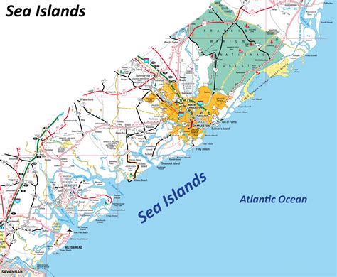 Map of The Sea Islands | South Carolina, Georgia, U.S. | Detailed Maps of The Sea Islands