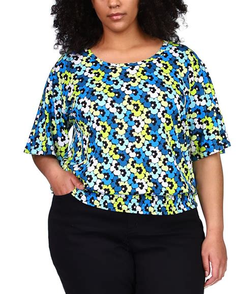 Michael Kors Plus Size Floral Print Smocked Hem Top Macys