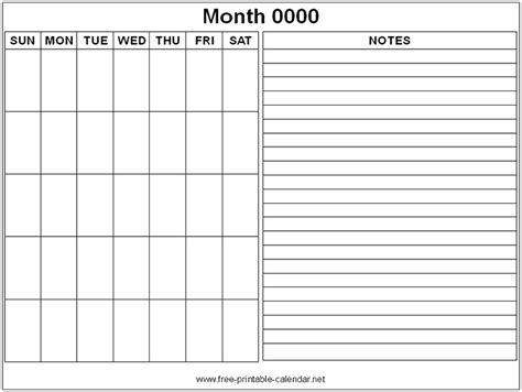 Printable Calendar Notes