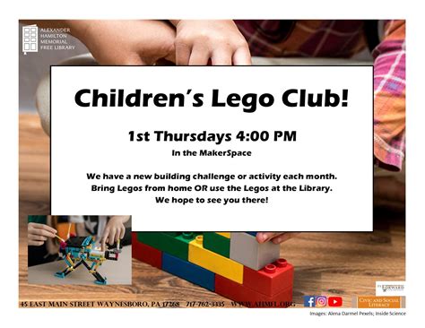 Lego Club Ages 5 11 — Alexander Hamilton Memorial Free Library