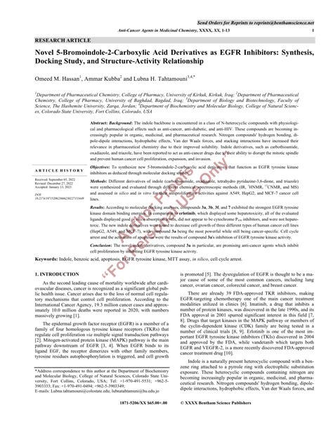 Pdf Novel Bromoindole Carboxylic Acid Derivatives As Egfr