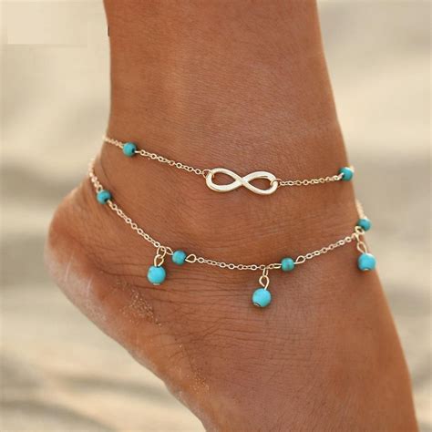 Infinity Beads Double Ankle Bracelet In Silver Or Gold For Woman Or Te