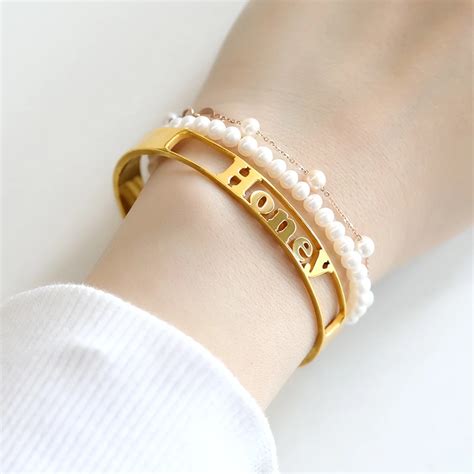 Custom Name Bangles For Women Men Personalized Date Stainless Steel