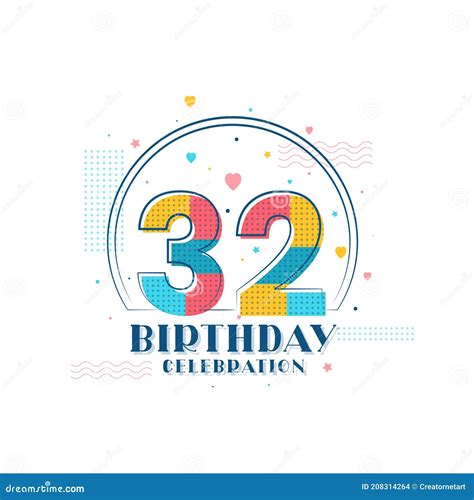 32 Birthday Celebration Modern 32nd Birthday Design Stock Vector