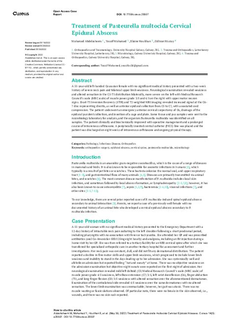 (PDF) Treatment of Pasteurella multocida Cervical Epidural Abscess | Odhrán Murray - Academia.edu