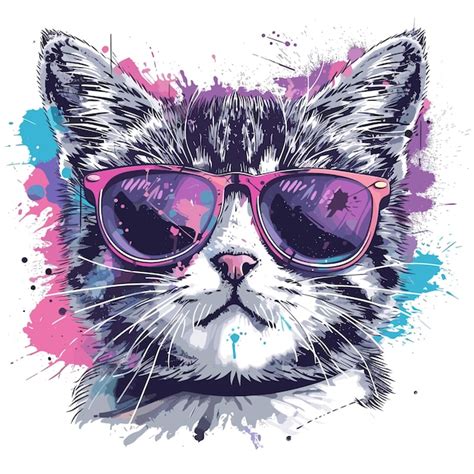 Premium Vector Portrait Of Cat With Sunglasses Hand Drawn