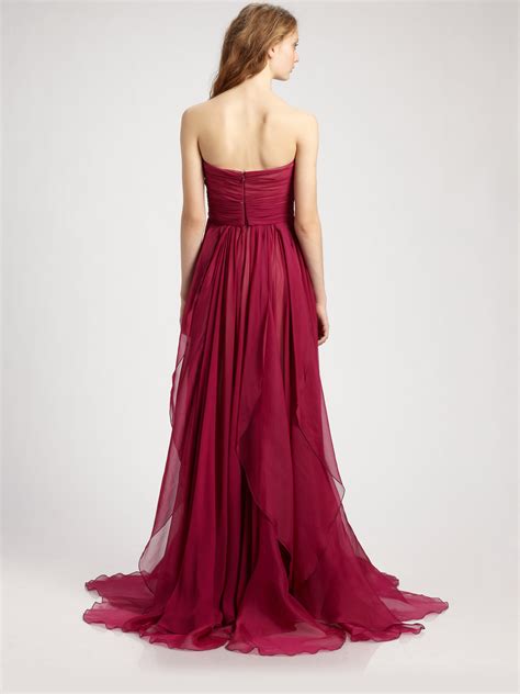 Lyst Notte By Marchesa Silk Chiffon Strapless Empire Waist Gown In Red