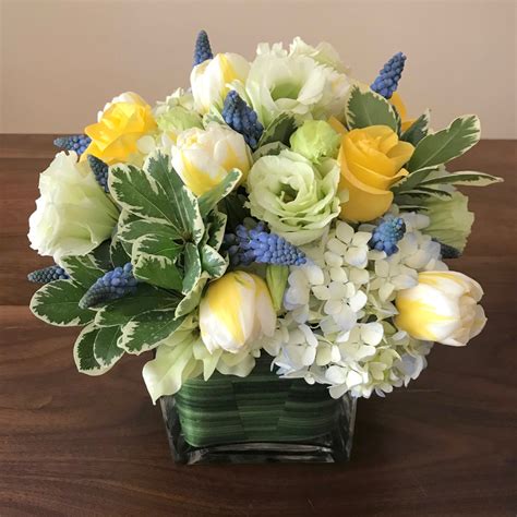 Flower Arrangement With Parrot Tulips Muscari Lisianthus Roses And