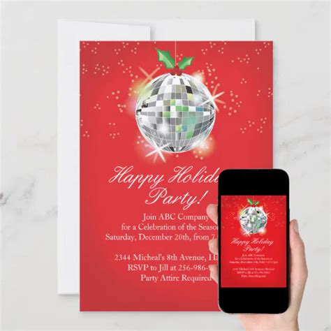 Christmas Disco Ball Party Invitations | Zazzle