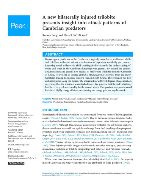 (PDF) A new bilaterally injured trilobite presents insight into attack patterns of Cambrian ...