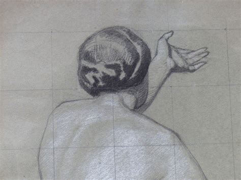 Proantic 19th Century Drawing Naked Woman From Behind