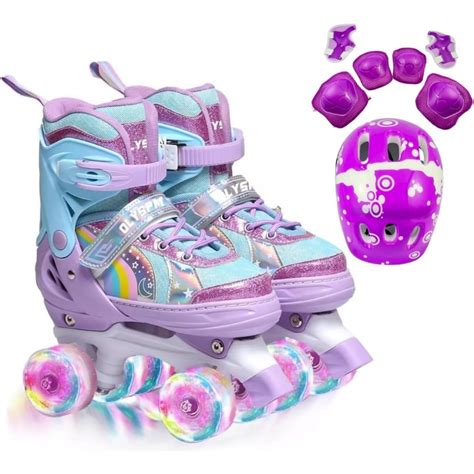 Patins Infantil Arco Ris Quad Ajuste De Tamanho Rodas Led Mais