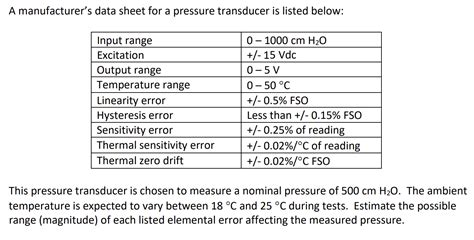 Solved A Manufacturer S Data Sheet For A Pressure Transducer