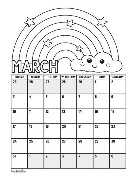 2024 March Calendar Images Printable Coloring - Netta Adelheid