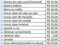 Ideias De Tabela De Concertos De Roupas Tabelas Consertar Roupas