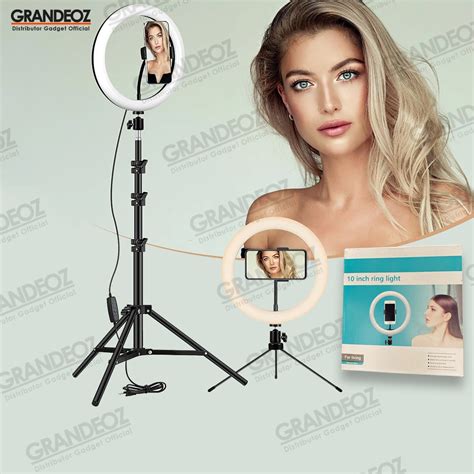 Jual PAKET RINGLIGHT 26CM 15W TRIPOD LAMPU TIKTOK RING LIGHT 26 CM