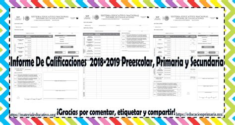 Informes De Calificaciones 2018 2019 Para Preescolar Primaria Y Secundaria Educación Primaria