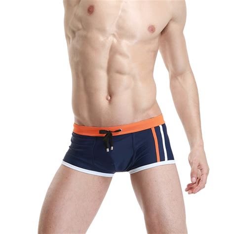 Mens Brand Stripe Sexy Nylon Breathable Bulge Briefs Swimming Trunks