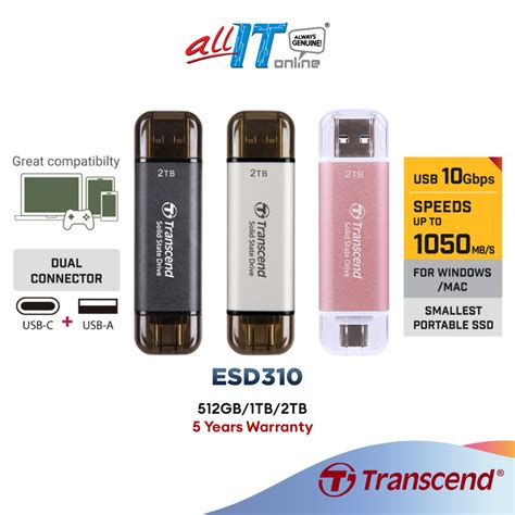 Transcend Ssd Esd310 Esd310cs 3d Nand Portable External Ssd With Usb 32 Type A Type C