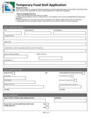 Fillable Online Temporary Food Stall Fillable Pdf Fax Email Print