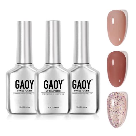 Gaoy Gel Nail Polish Kit 3 Colors 16ml Jelly Nude Glitter