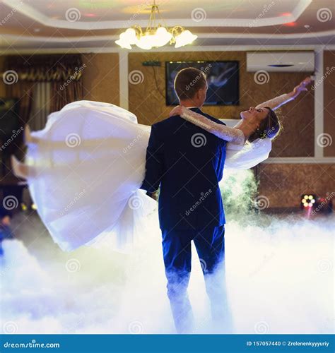 Bride And Groom Dancing On The Wedding Stock Photo Image Of Dress