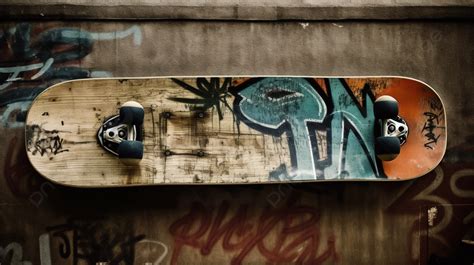 Skateboard Hanged Over Graffiti On A Wall Background, Skateboard ...