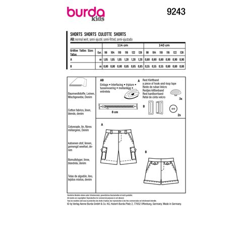 Patron Burda Kids 9243 short enfant taille 98 128 en français