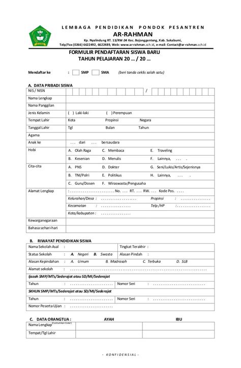 Detail Contoh Formulir Ppdb Koleksi Nomer