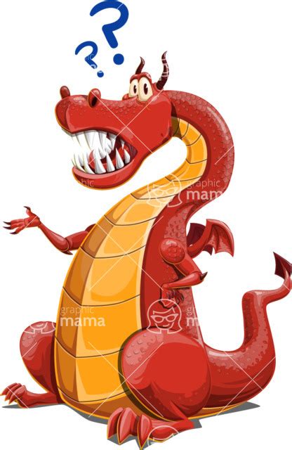 Big Red Dragon Cartoon Character Confused Graphicmama