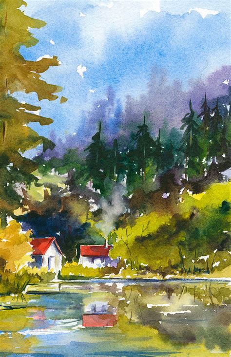 Peaceful Retreat Lake Scene this is Home Watercolor Landscape - Etsy