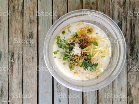 Jok Moo Or Thai Congee With Pork Rice Porridge With Sliced Ginger And Coriander Thai Street Food ...