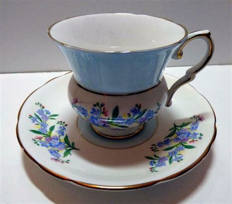 Royal Stafford Footed Cup Saucer Bone China Blue Flowers Gold Trim