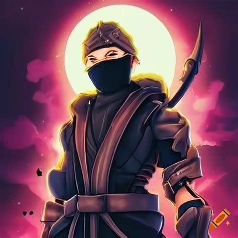 Anime Male Ninja In Black With Red Scarf Holding A Katana And A Gun On