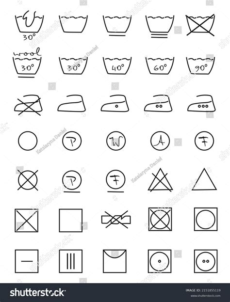 Clothes Care Icon Set Laundry Symbols เวกเตอร์สต็อก ปลอดค่าลิขสิทธิ์