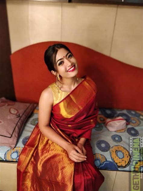 Rashmika Mandanna Red Saree Pattu Romantic Gethu Cinema